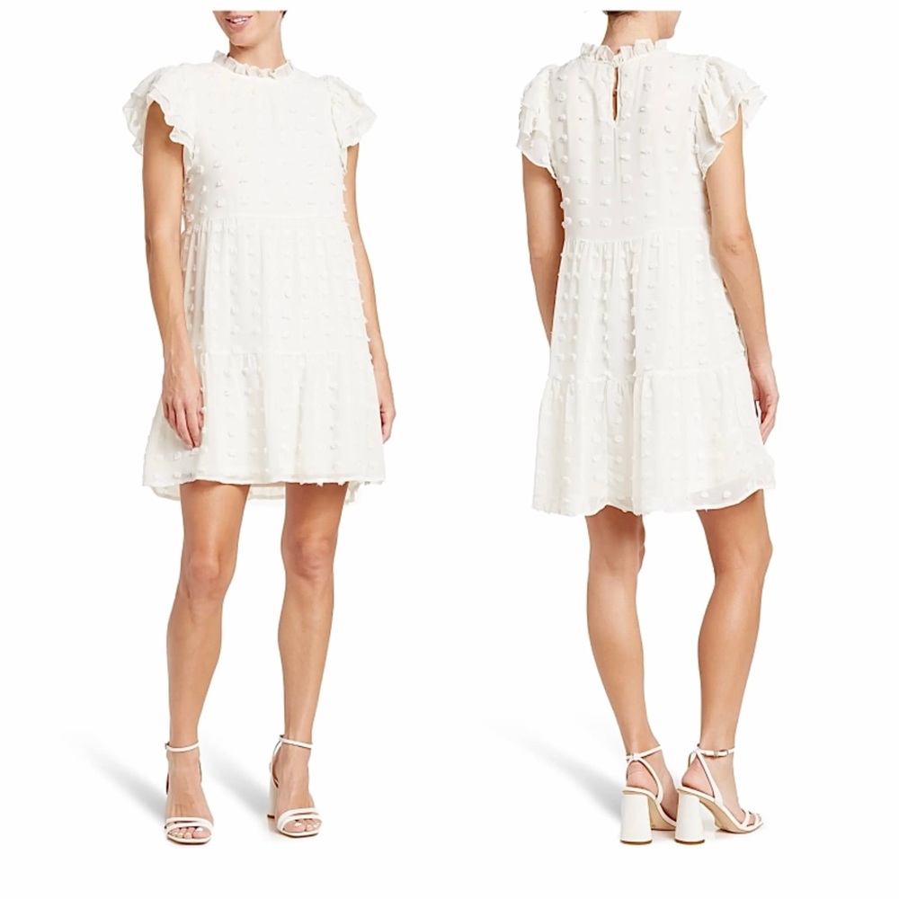 Love X Design Nordstrom Kelsey Chiffon Swiss Dot Mini Dress Ivory Size M